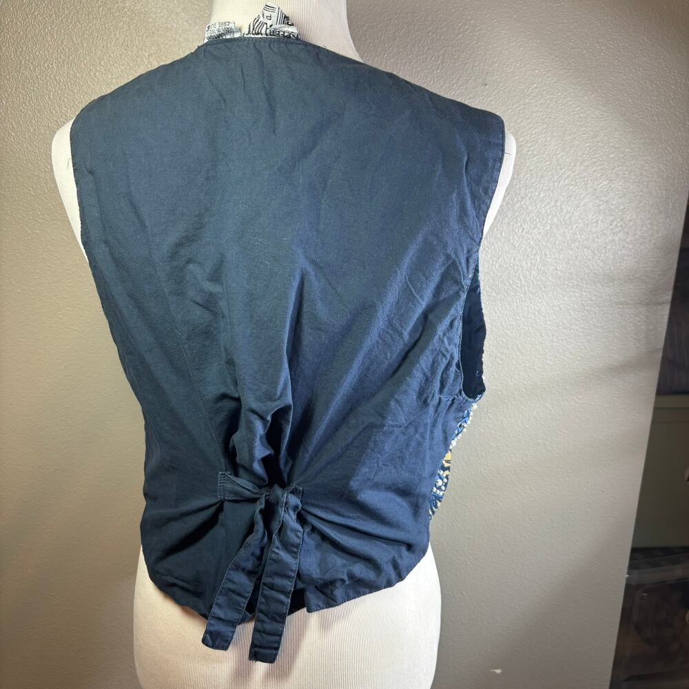 Vtg Speed Limit MPH Vest Women Sz M Boho Cotton Embroidered Pearl Beaded Blue - Picture 2 of 5